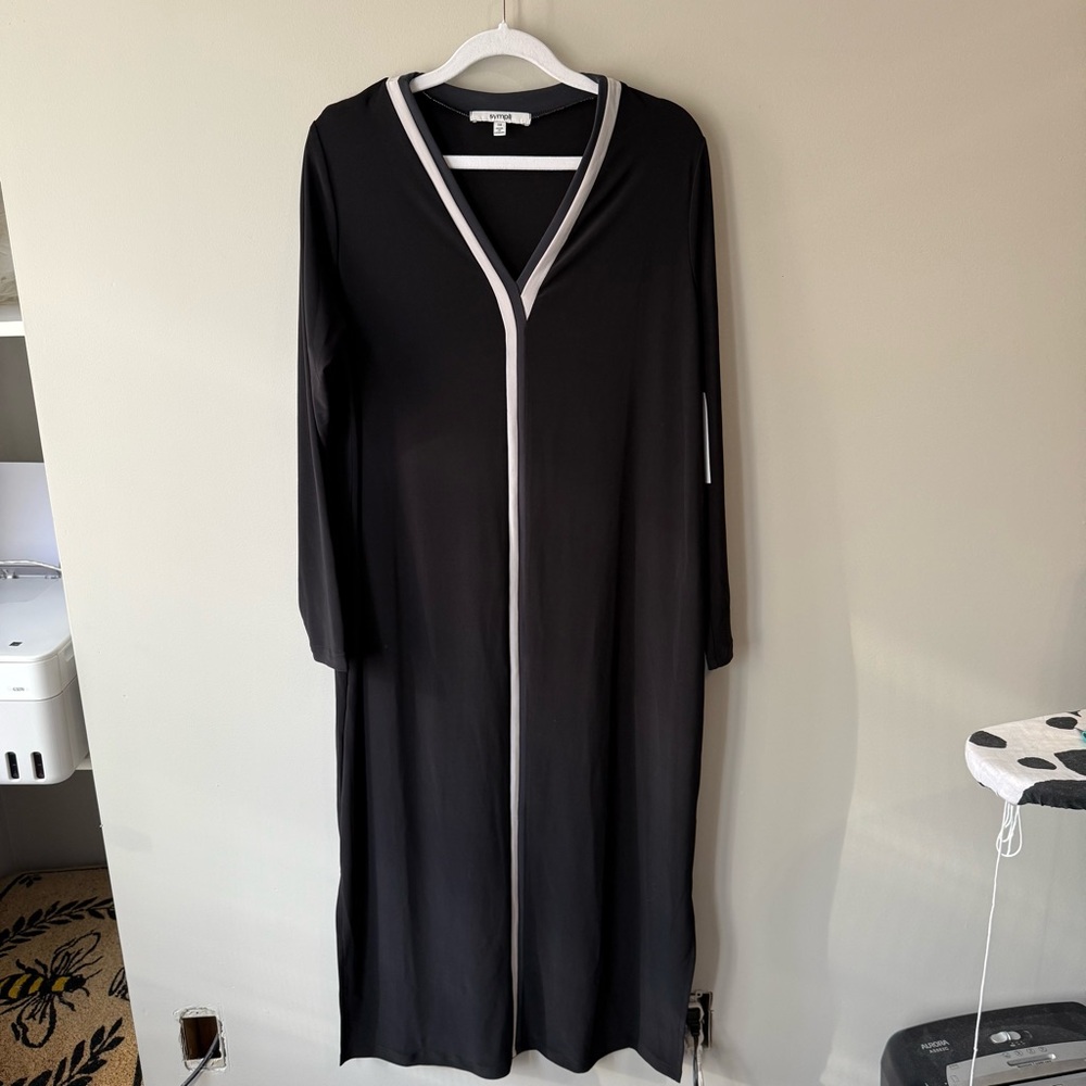 Sympli Black Maxi Dress with Gray Trim